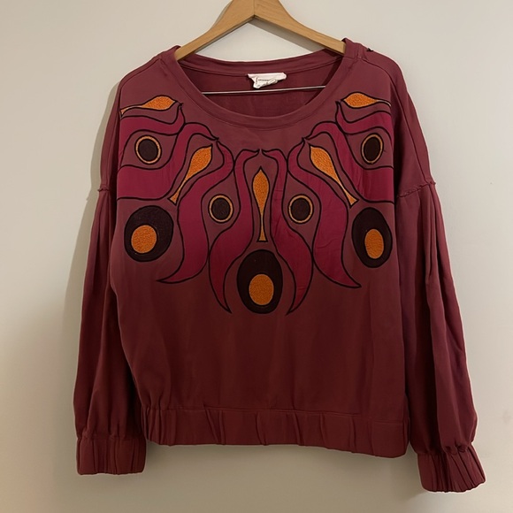 Anthropologie Embroidered & Appliquéd Burgundy Sweatshirt XL - Picture 3 of 8